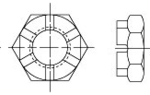 Гайка шестигранная прорезная и корончатая низкая, класс точности В ГОСТ 5919-73