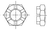 Гайка шестигранная прорезная и корончатая низкая, класс точности А ГОСТ 5933-73